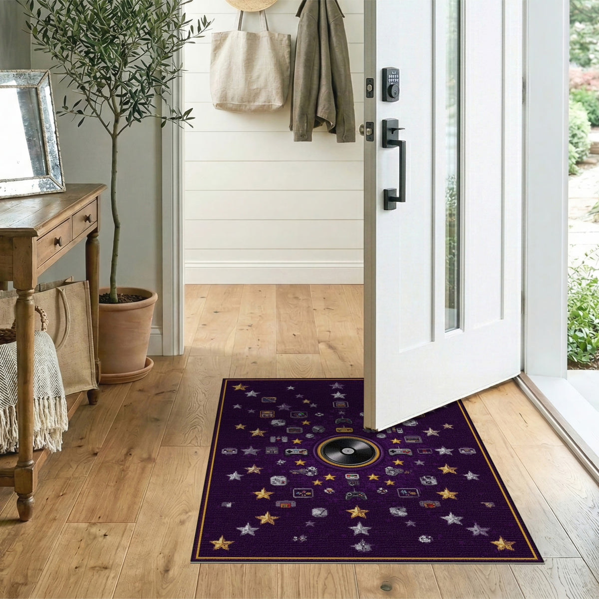 Retro Pixel Gaming Vinyl Purple Area Rug