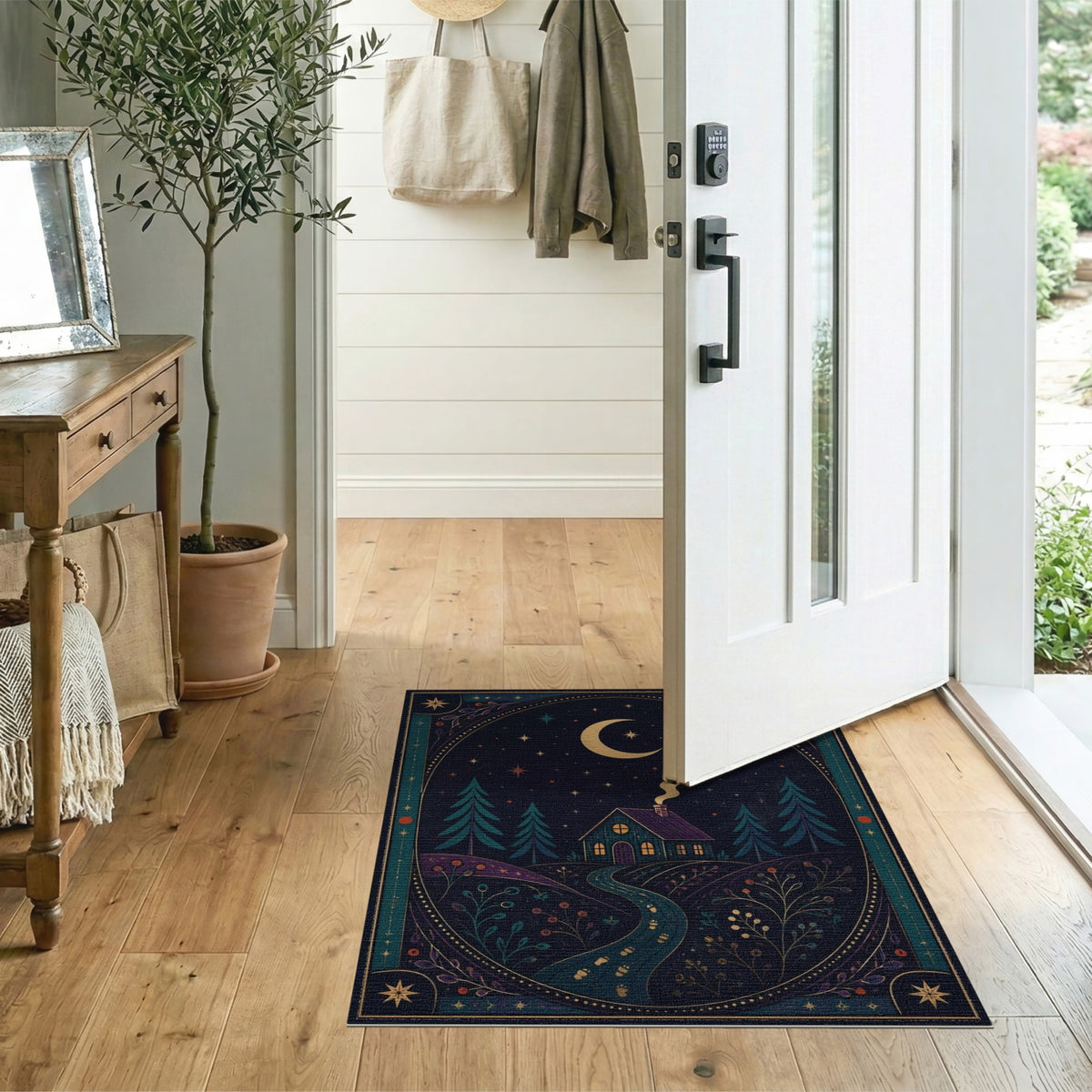 Moonlit Cabin Path Area Rug
