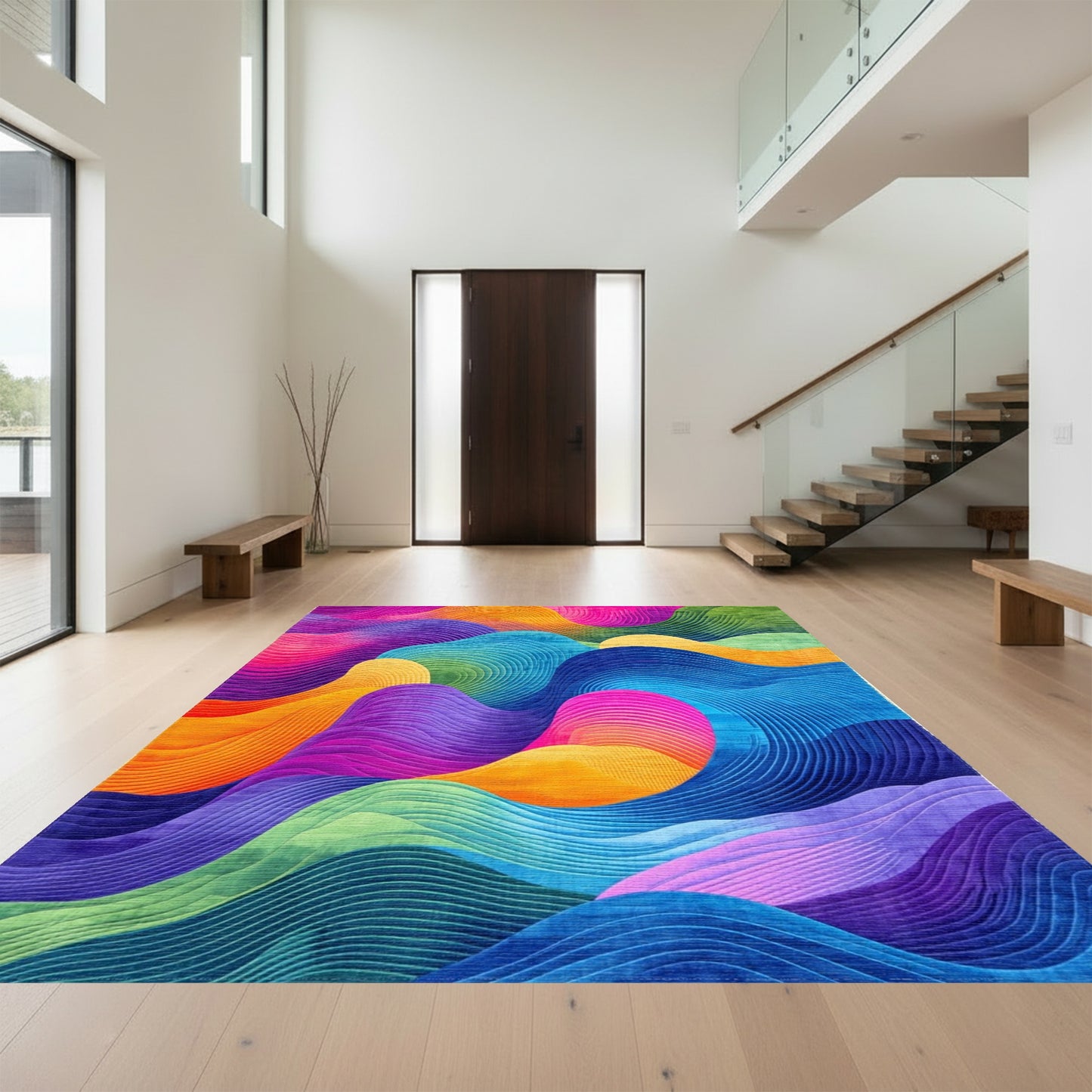 Vibrant Wavy Multicolor Rug