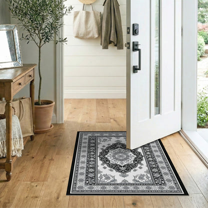 Black White Persian Medallion No. 6 Area Rug