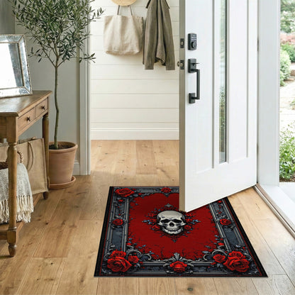 Red Skull Roses Ornate Vintage Area Rug
