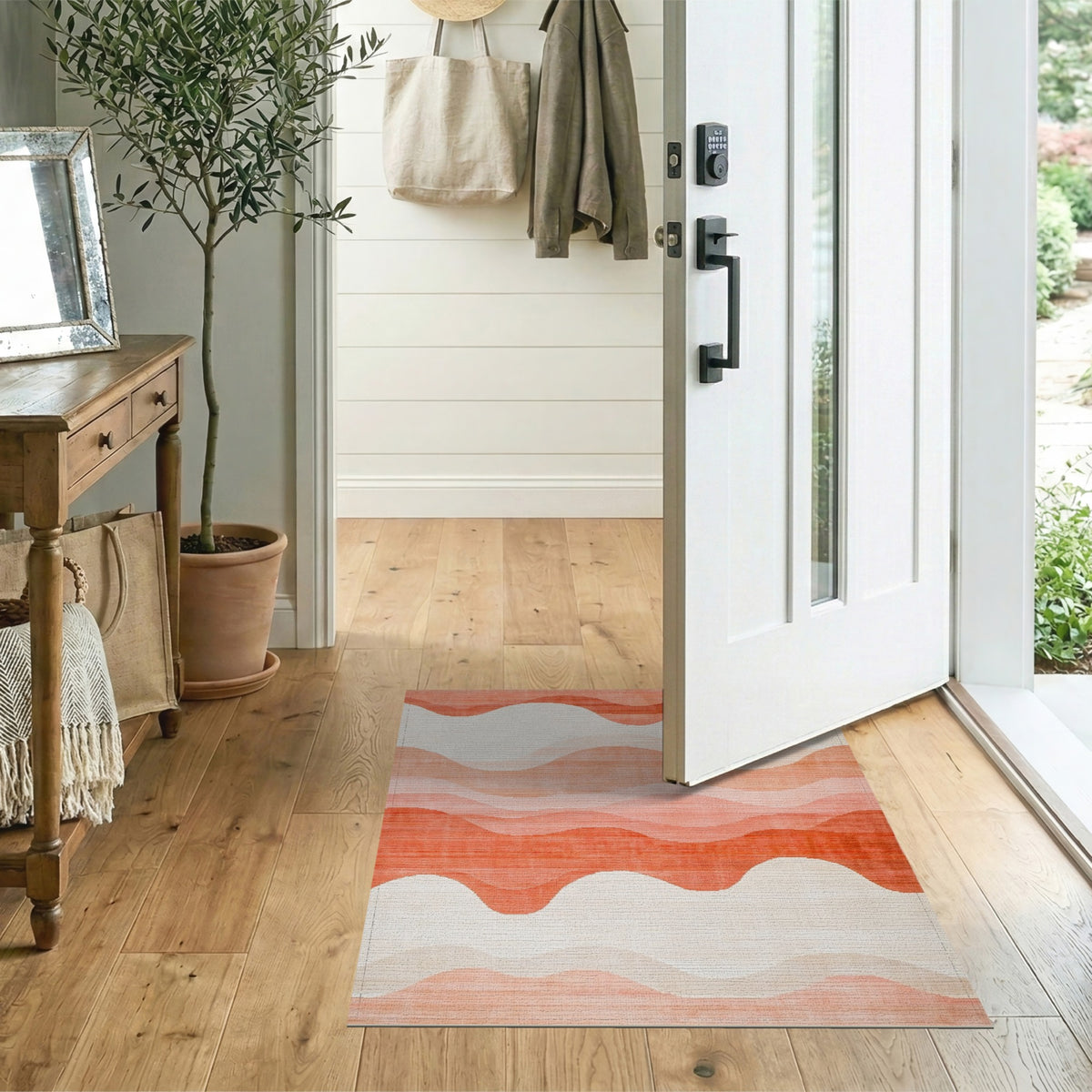 Orange Abstract Area Orange Wavy Abstract Area Rug