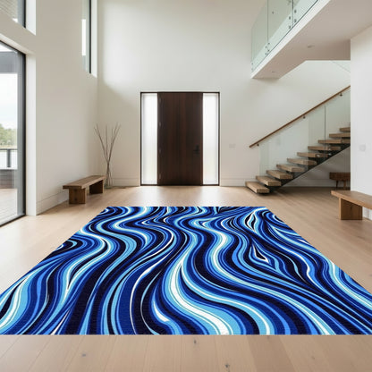 Navy Blue Wavy Swirl Rug