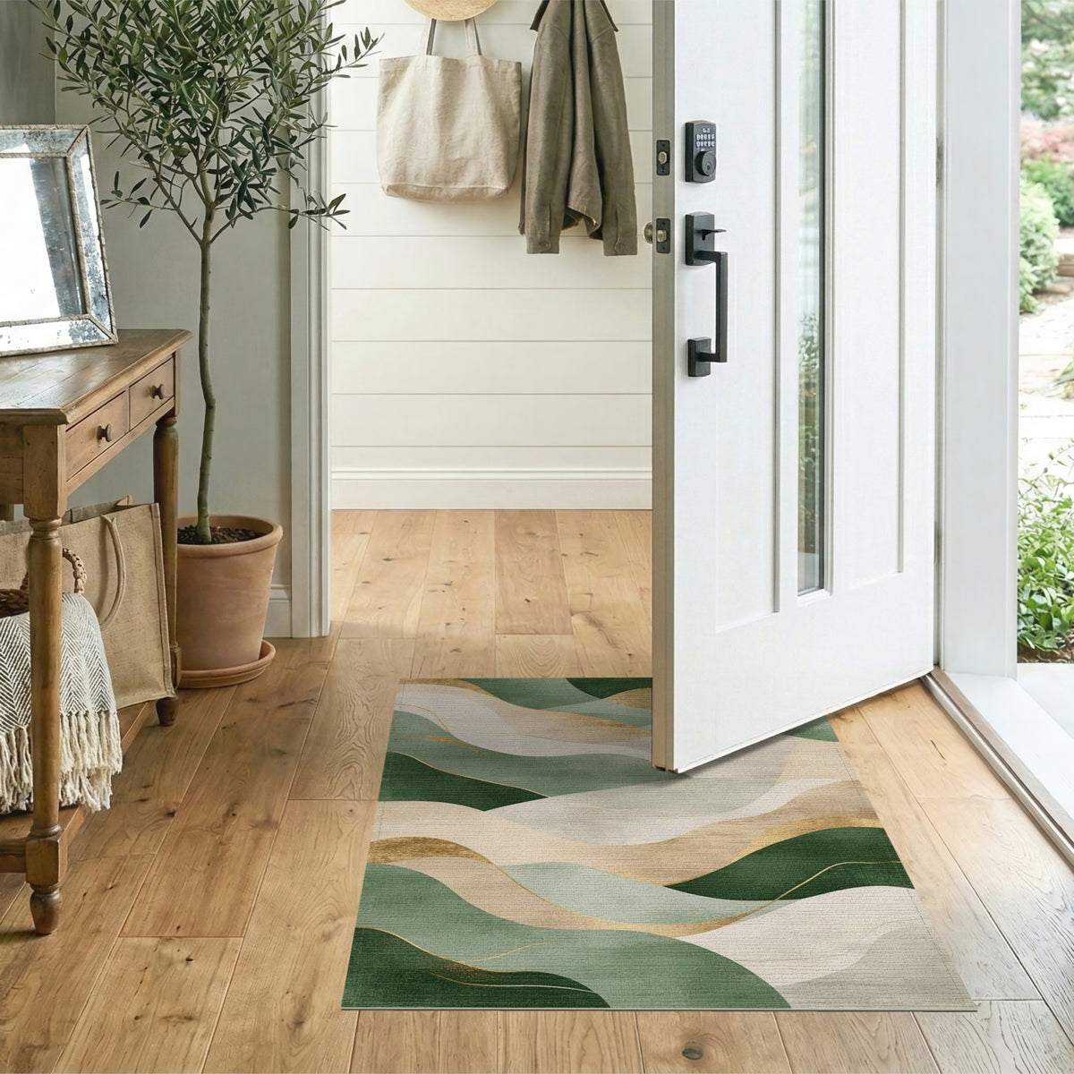 Abstract Area Green Abstract Wave Area Rug