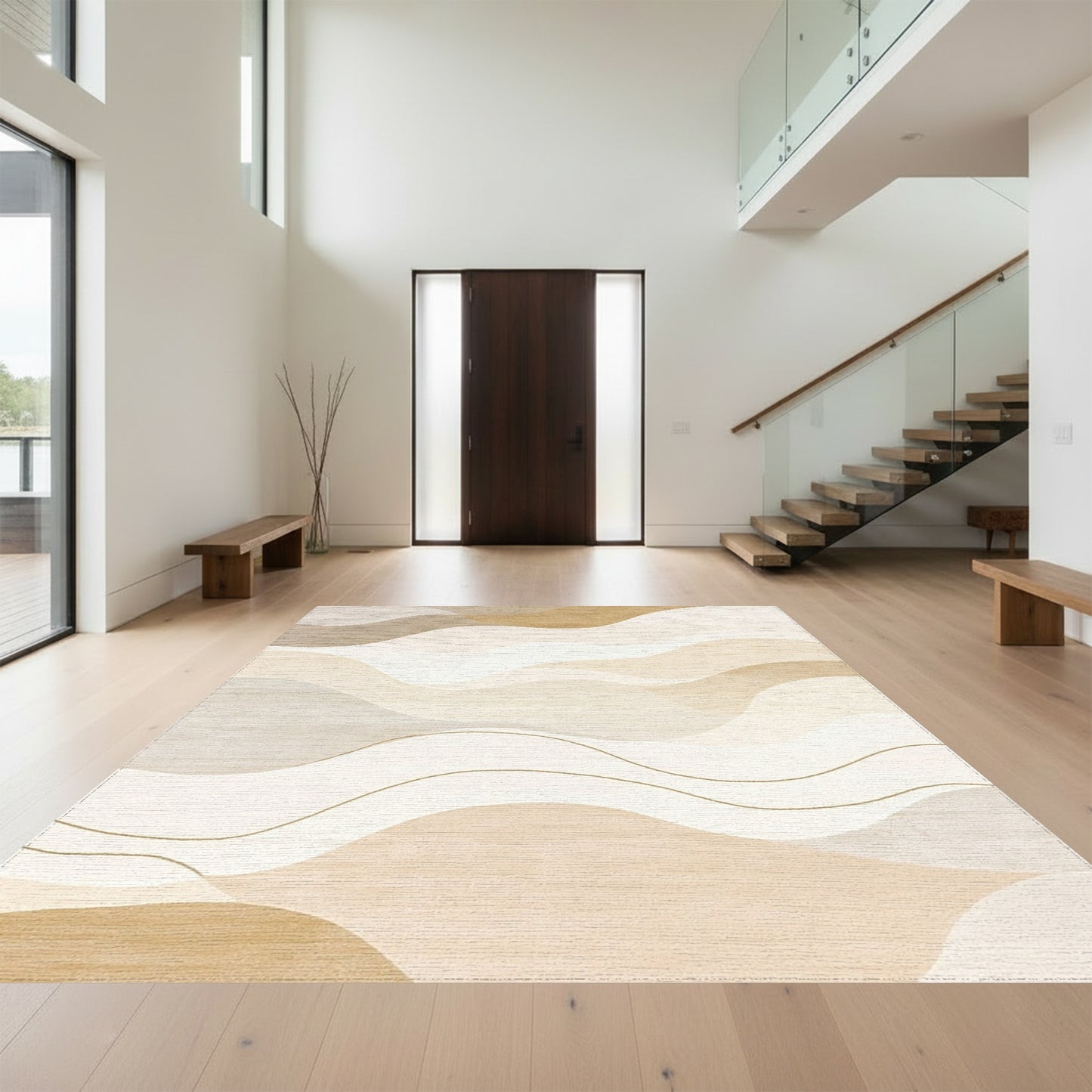 Beige Cream Wavy Abstract Rug