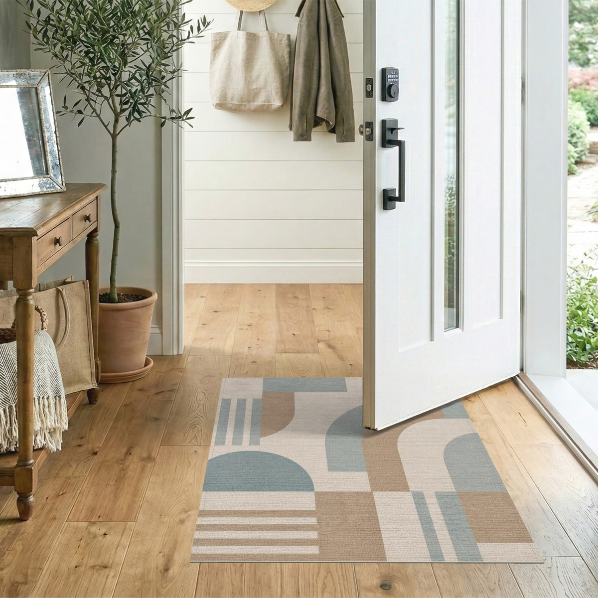 Beige and Neutral Geometric Arch Area Rug