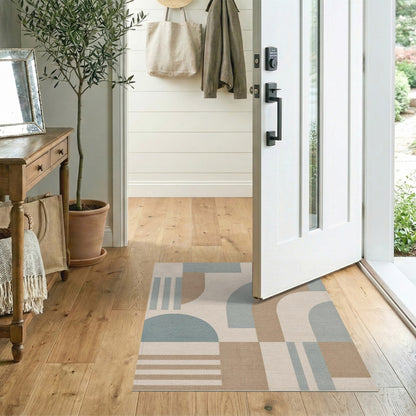 Beige and Neutral Geometric Arch Area Rug