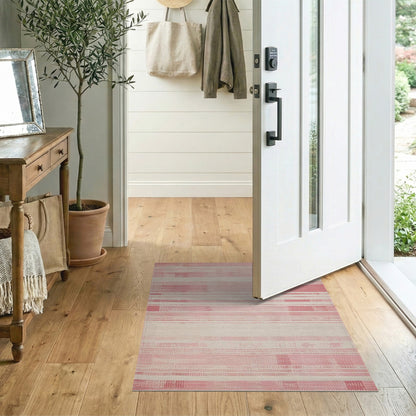 Pink Distressed Striped Area Rug
