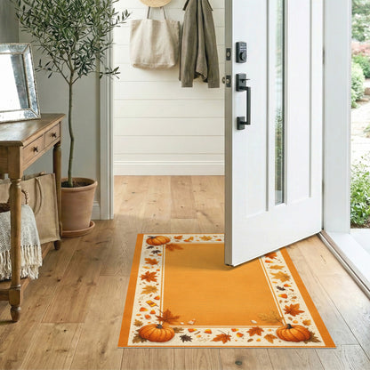 Orange Autumn Pumpkin Harvest Border Area Rug