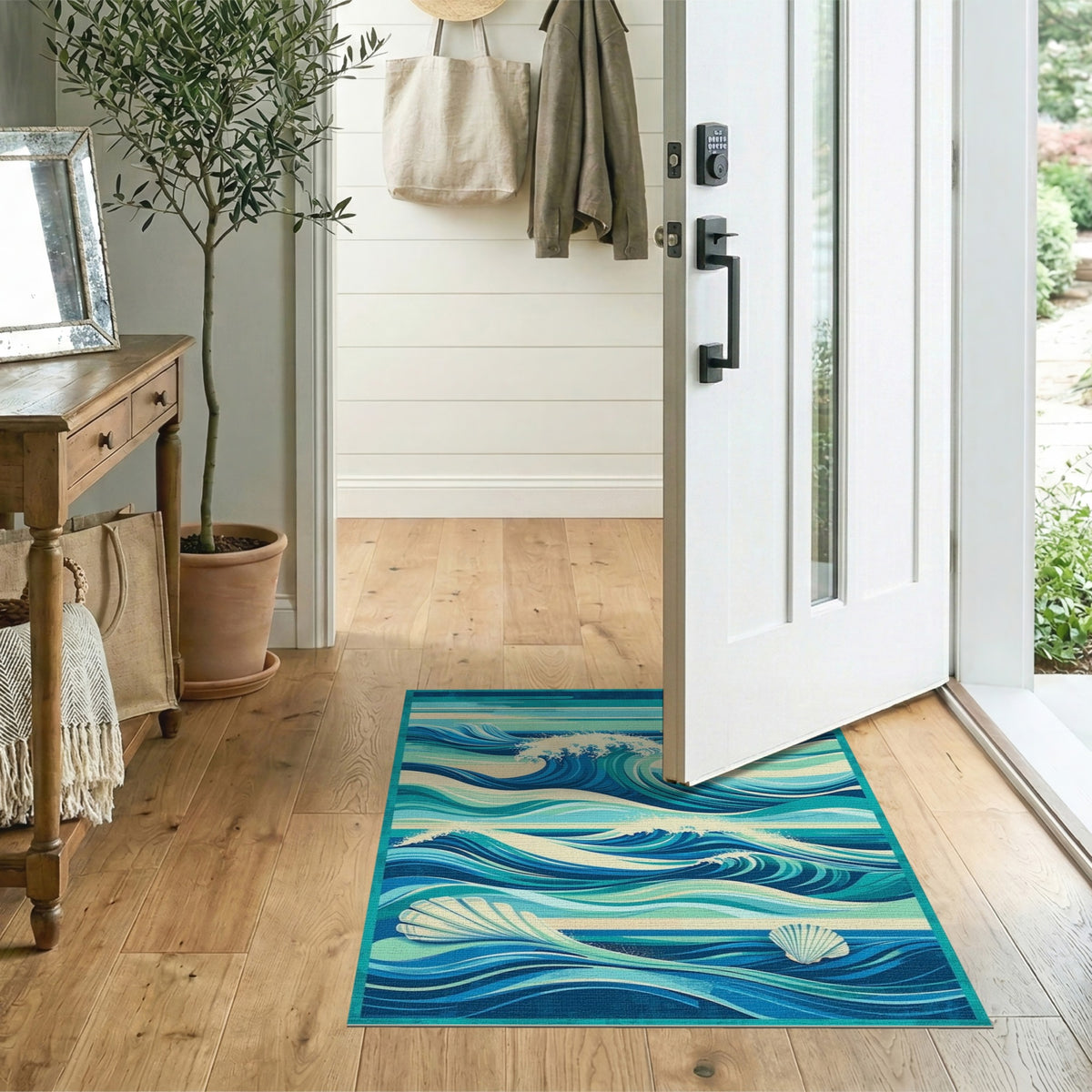 Coastal Wave Seashell Area Rug