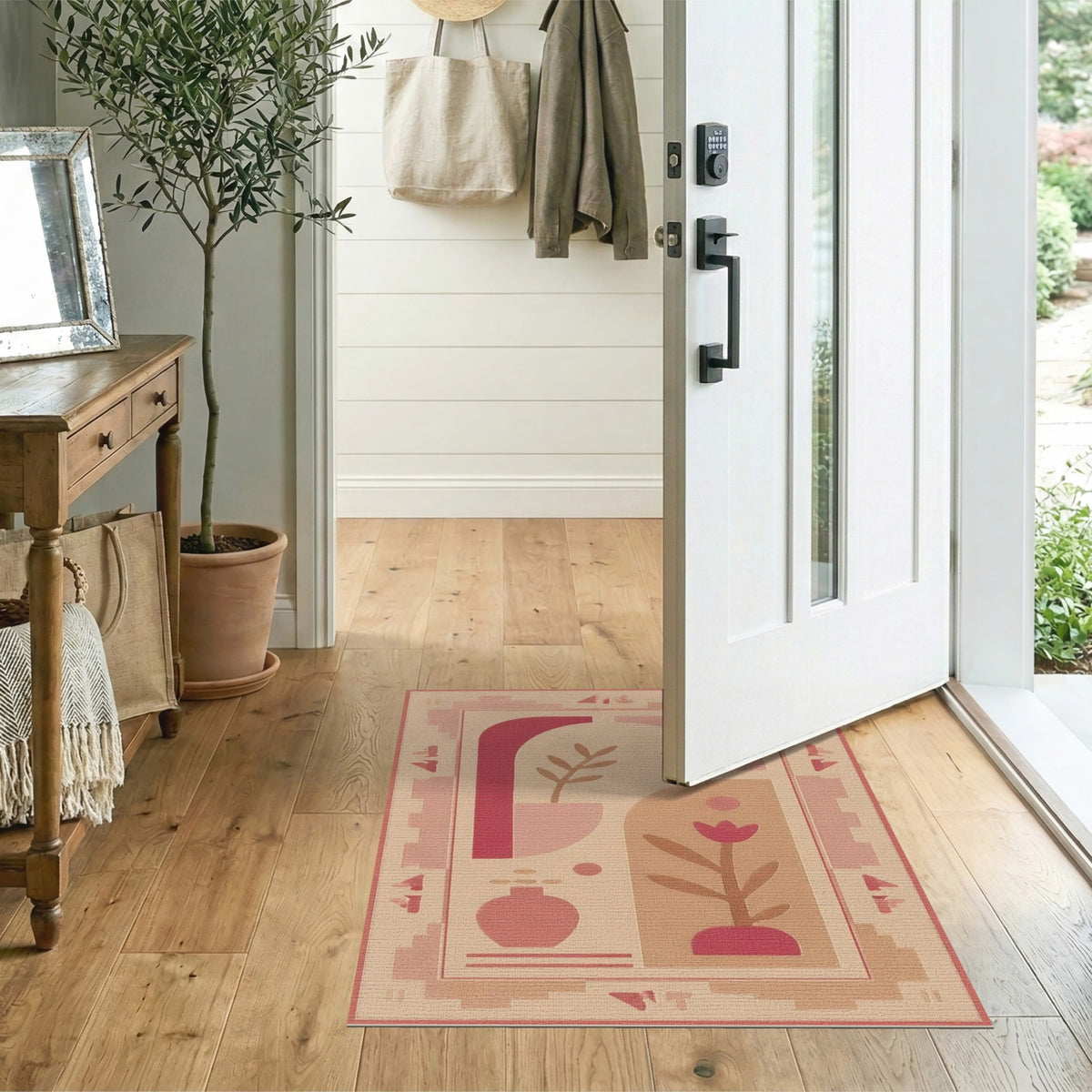 Pink Geometric Floral Geometric Modern Area Rug