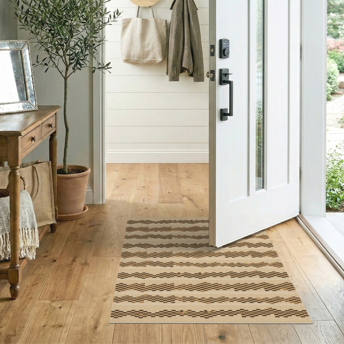 Brown Geometric Wave Area Rug