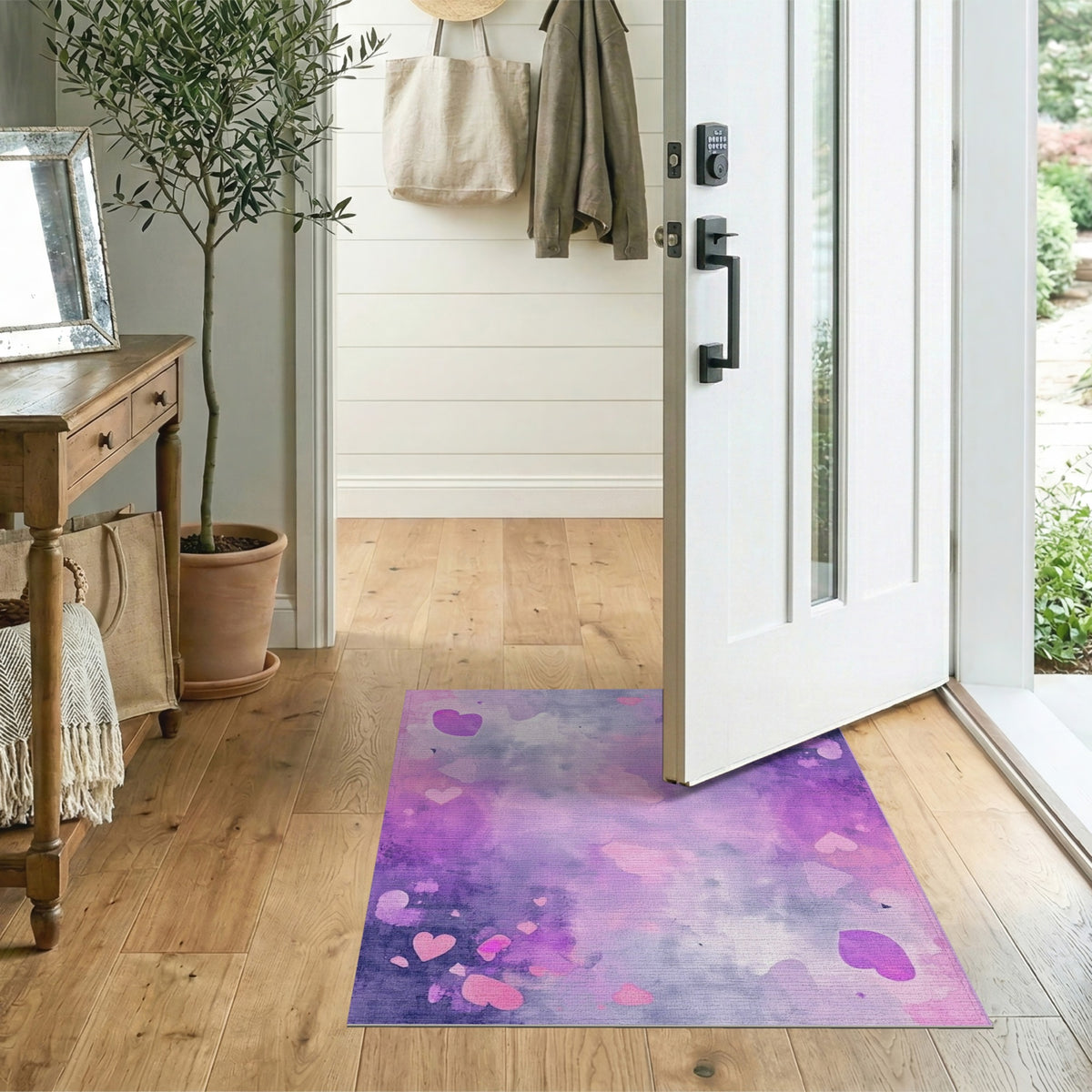 Purple Hearts Watercolor Area Rug