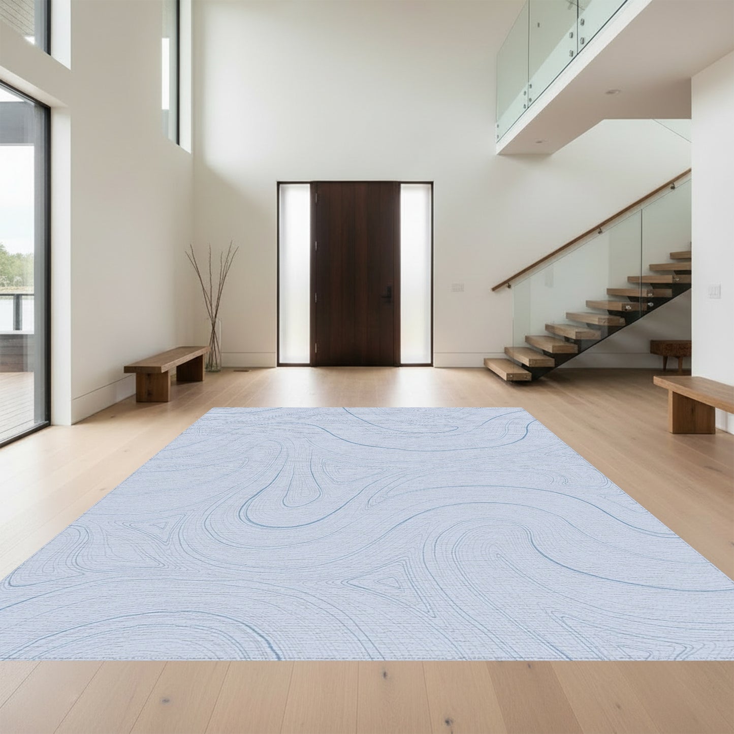 Blue Fluid Wave Abstract Rug