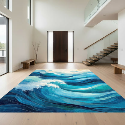 Fluid Blue Wave Layers Rug