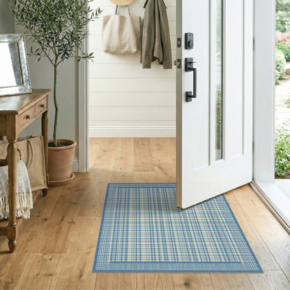 Blue Plaid Bordered Area Rug