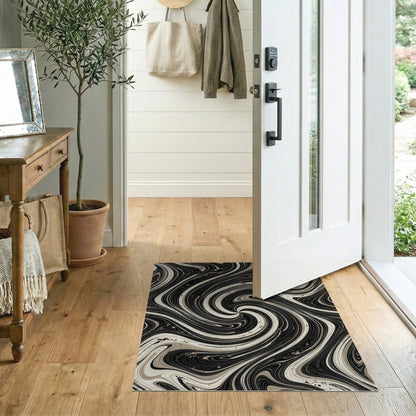 Abstract Area Black and White Black White Marble Swirl Area Rug