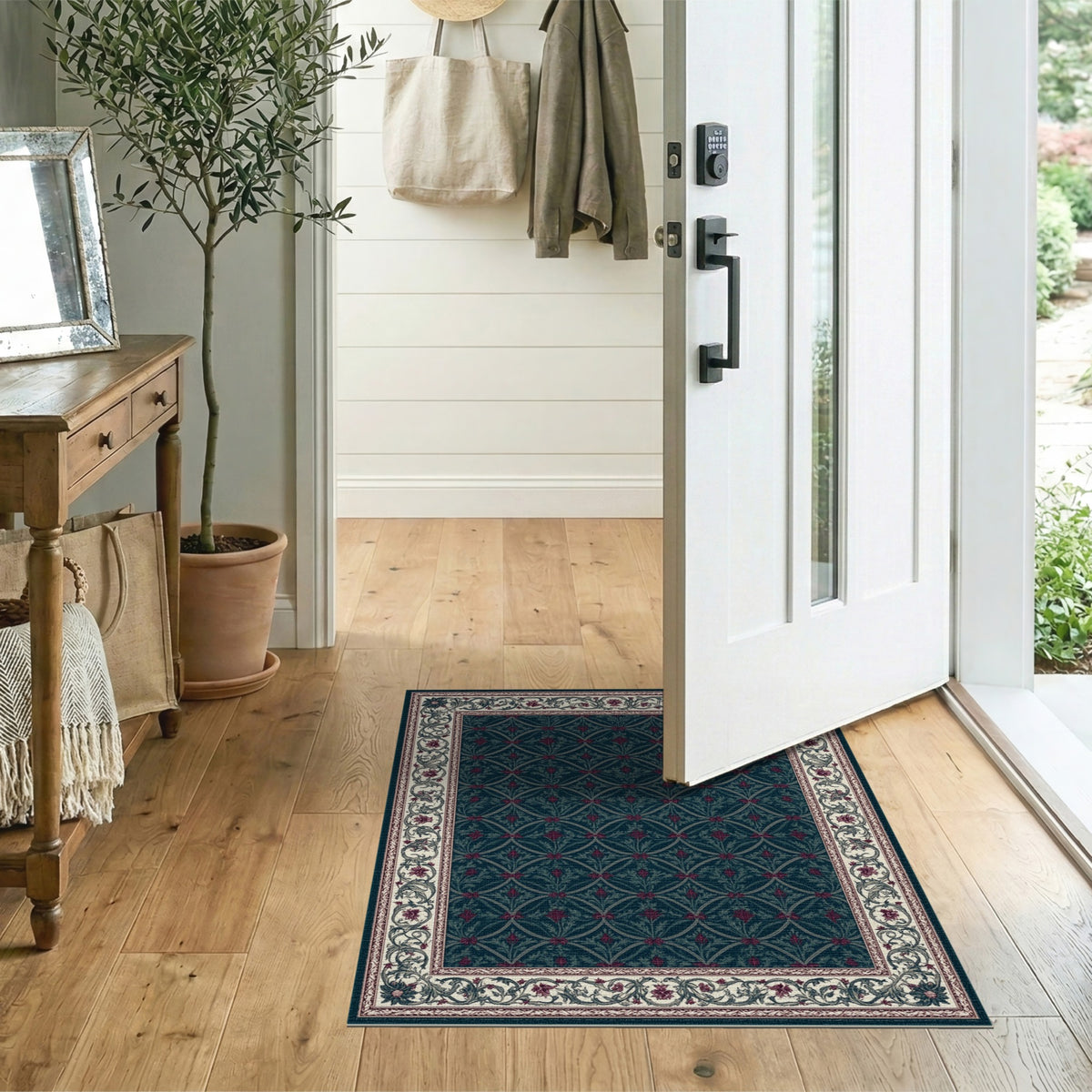 Teal Floral Vintage Area Rug