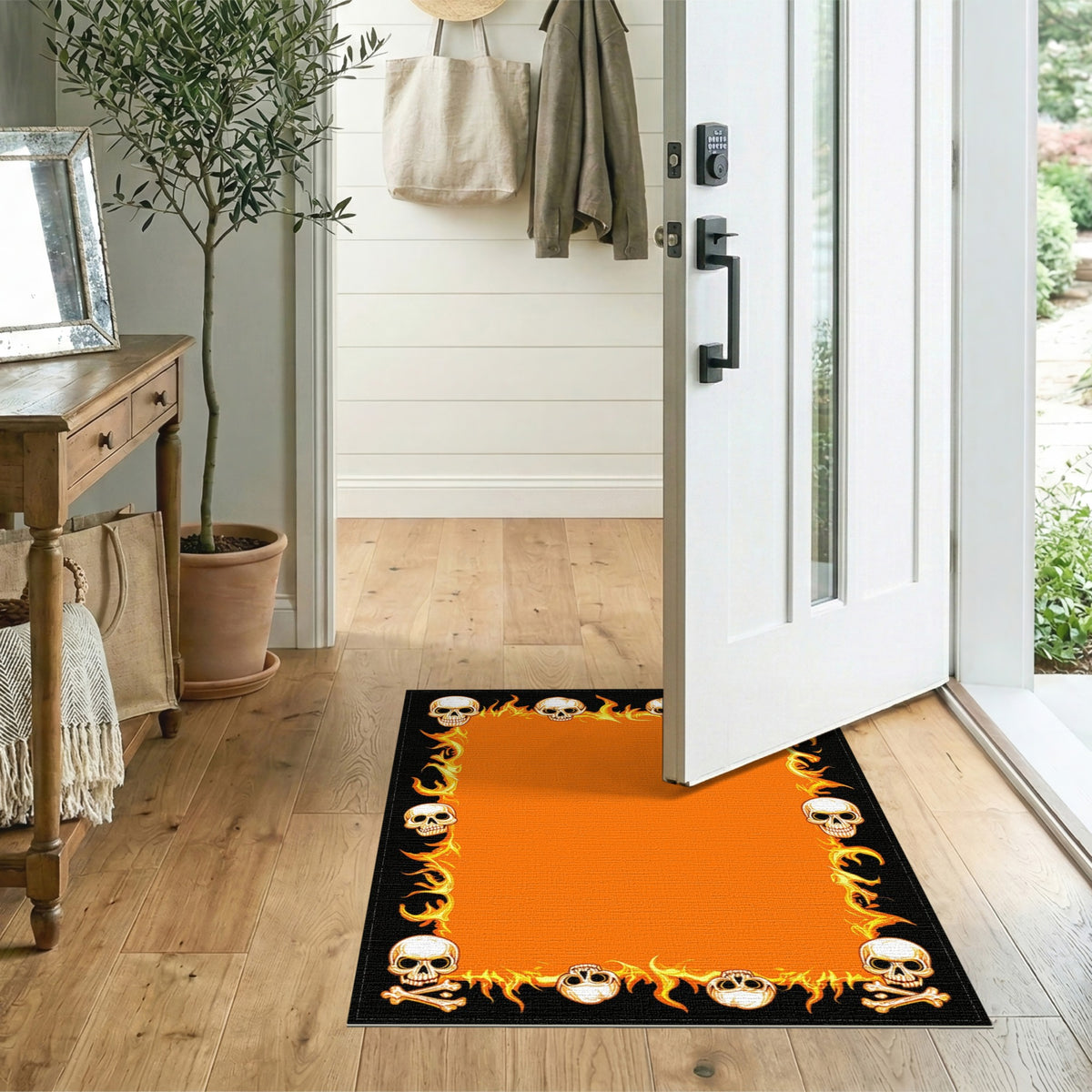 Fiery Skull Flame Orange Area Rug