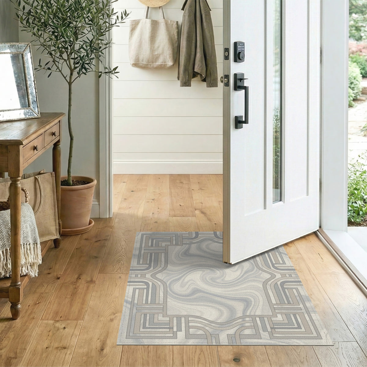 Neutral Geometric Marble Area Rug