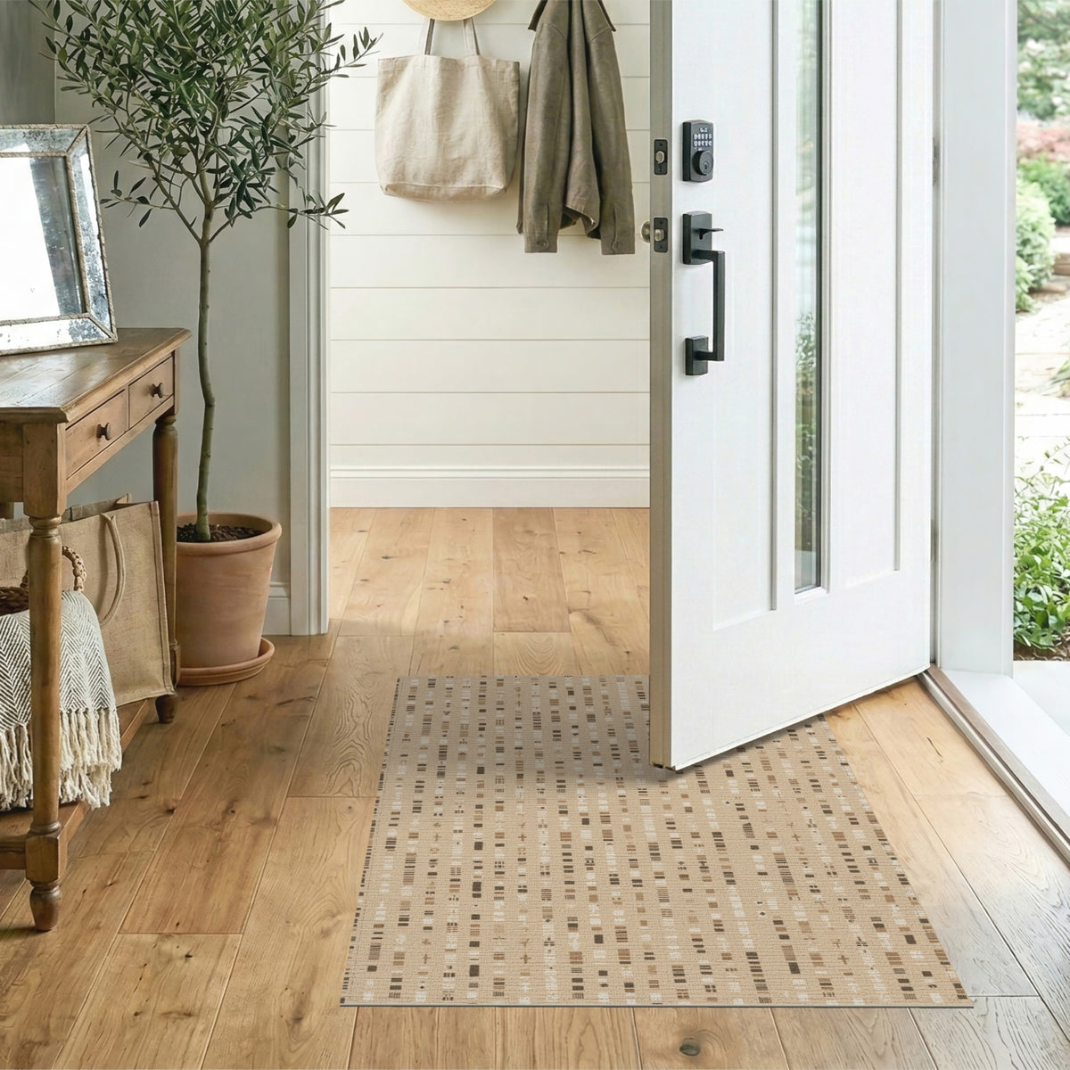 Beige and Neutral Beige Geometric Motif Area Rug