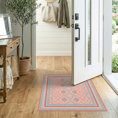 Geometric Modern Pink Teal Geometric Diamond Area Rug