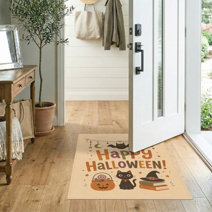 Multi-color and Patterns Happy Halloween Black Cat Kids Area Rug