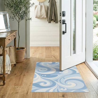 Blue and Teal Blue Swirl Abstract Washable Area Rug