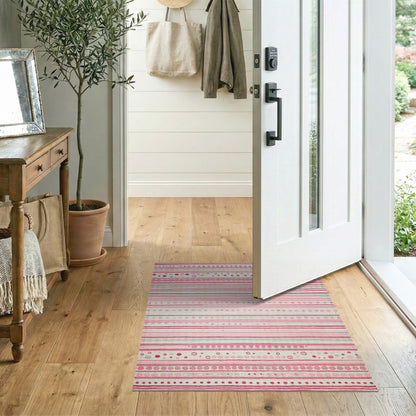 Pink Geometric Striped Dot Area Rug