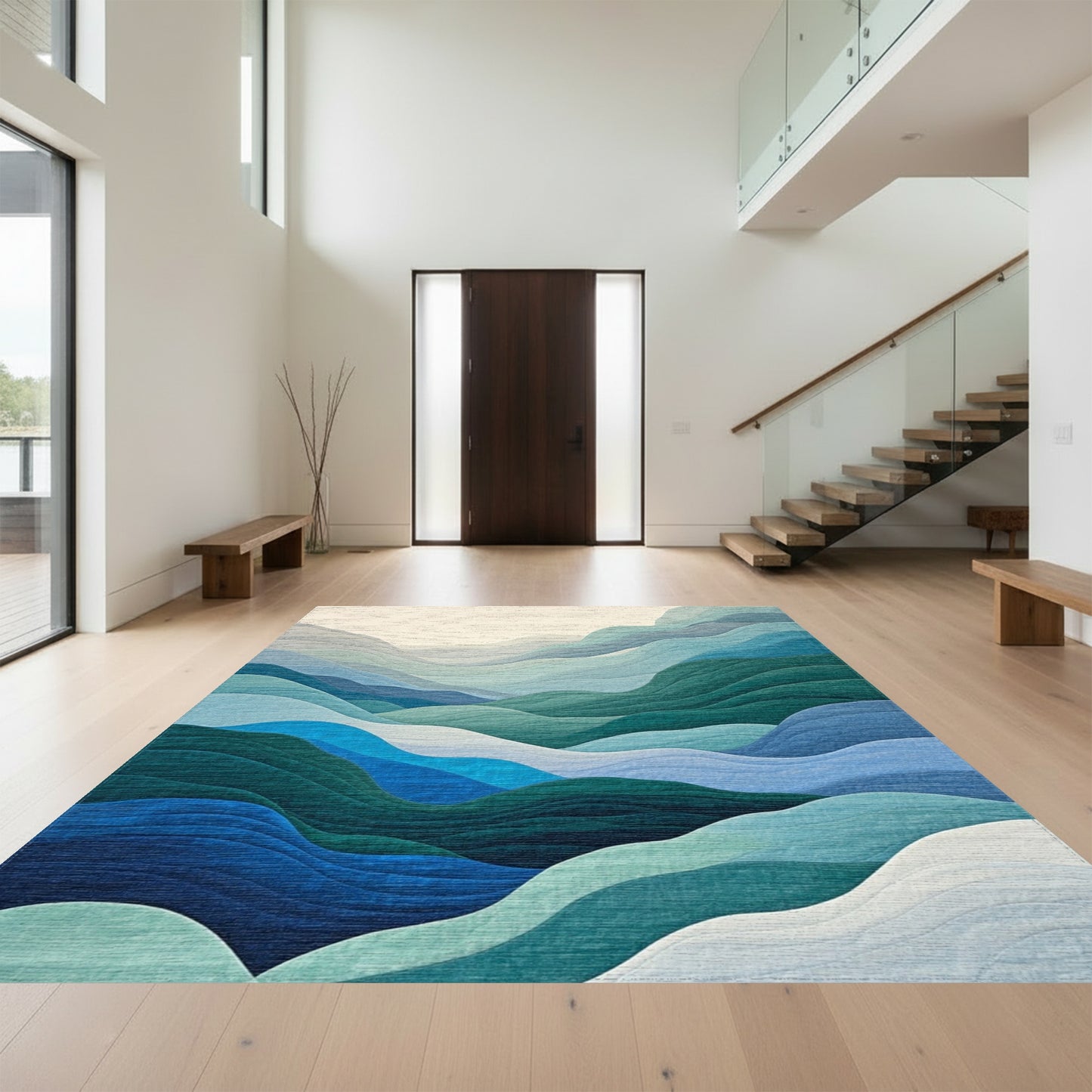 Teal Green Layered Wave Rug