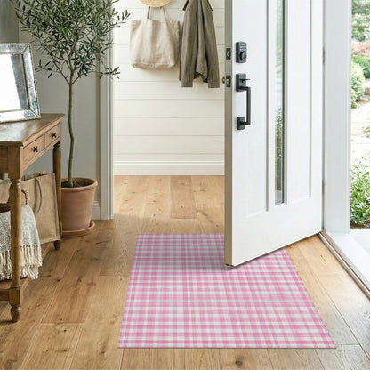 Geometric Modern Gingham Pink Gingham Checkered Washable Area Rug