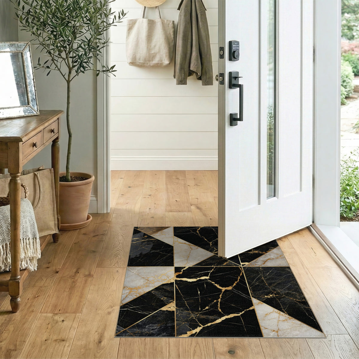 Black Gold Geometric Marble Area Rug