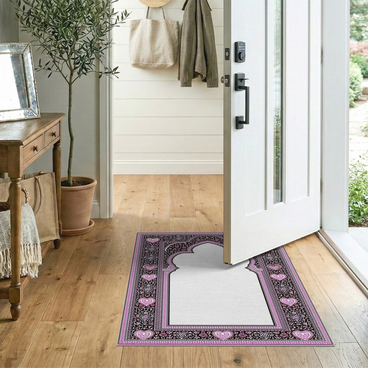 Pink Floral Heart Arch Area Rug