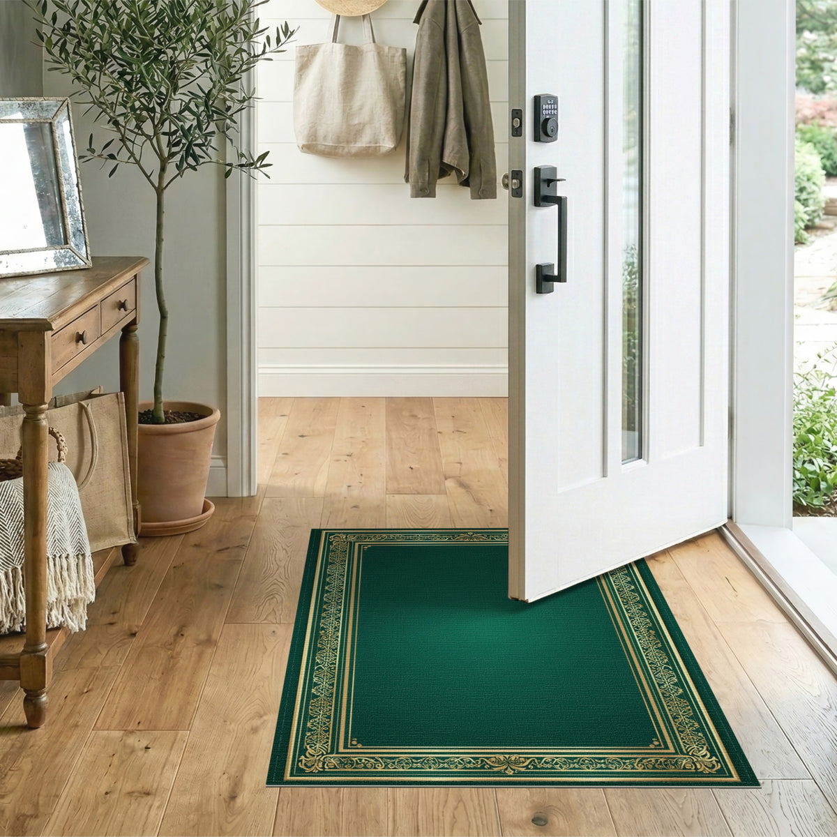 Traditional Persian Emerald Green Gold Ornate Persian Area Rug