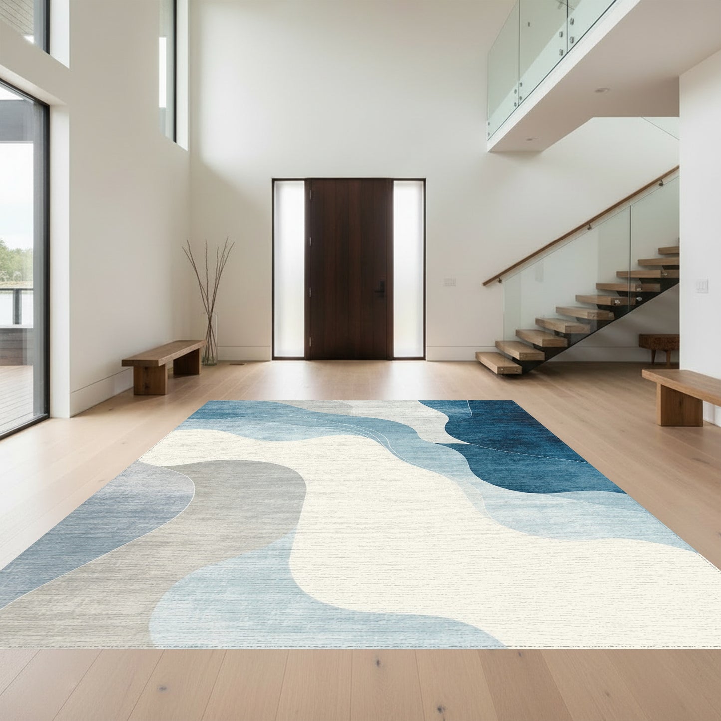 Fluid Blue Gray Abstract Waves Rug