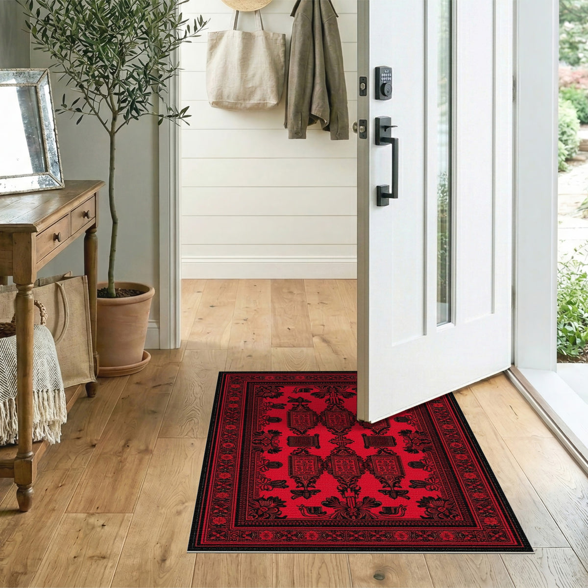 Red Black Persian Floral Area Rug