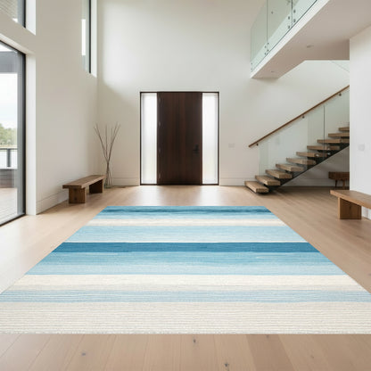 Gradient Blue Horizontal Striped Rug