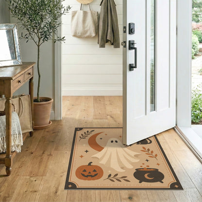 Halloween Ghost Cat Beige Area Rug