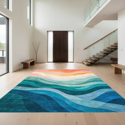 Wavy Sunset Ocean Gradient Rug