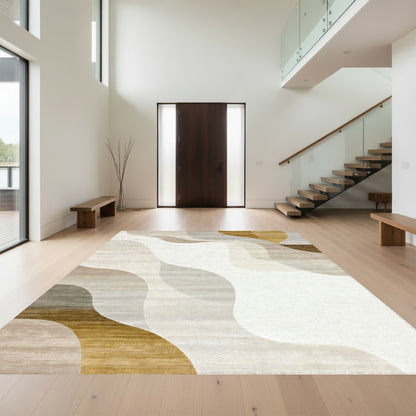 Beige Gray Fluid Wave Rug