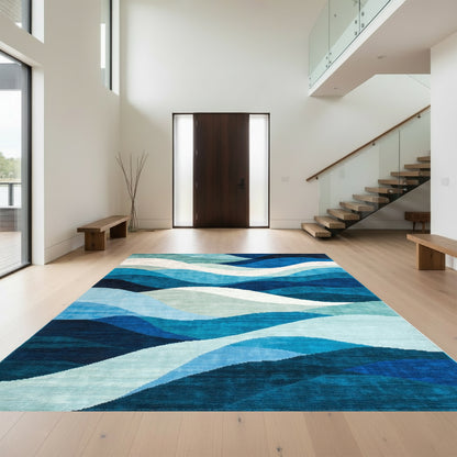 Teal Navy Layered Waves Rug