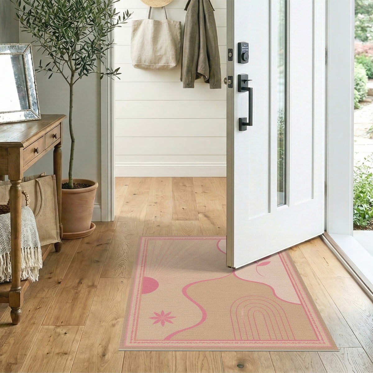 Pink Abstract Sunburst Area Rug