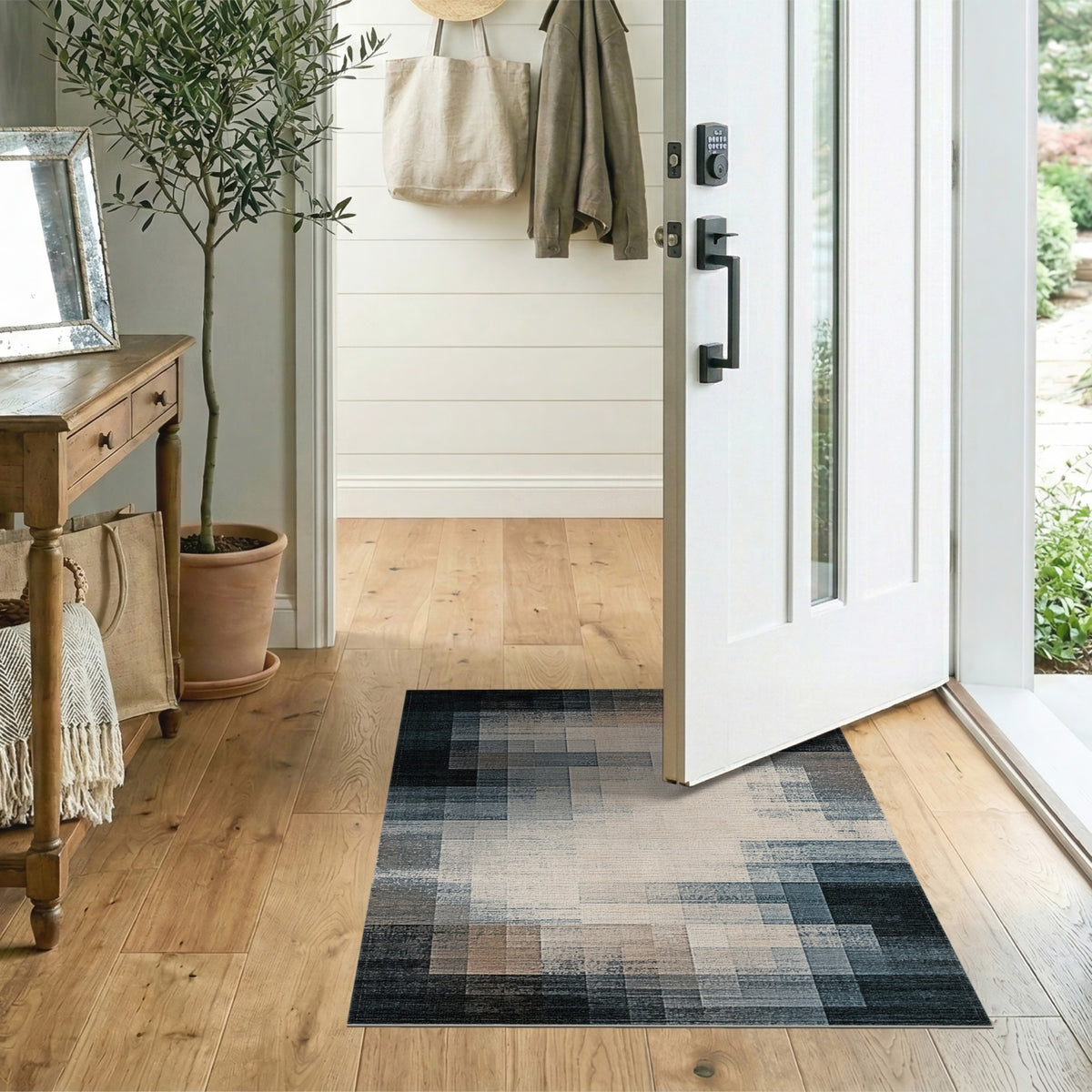 Grey Abstract Block Area Rug