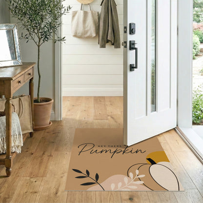 Rustic Farmhouse Brown and Tan Hey There Pumpkin Area Rug