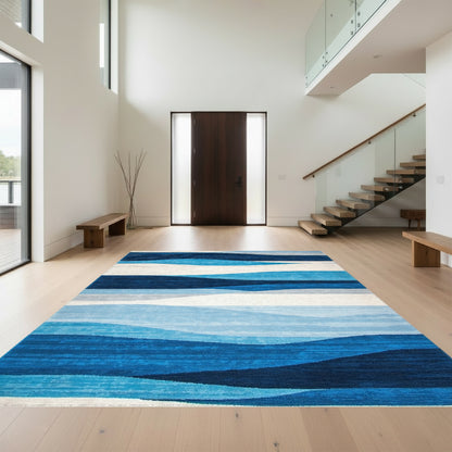 Navy Blue Layered Waves Rug