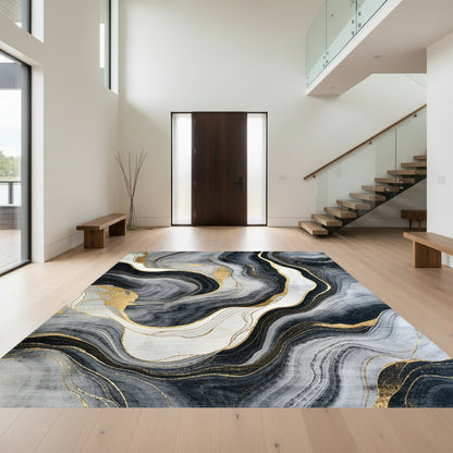 Gray Black Gold Vein Marble Rug