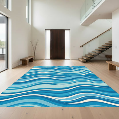 Blue White Wavy Rug