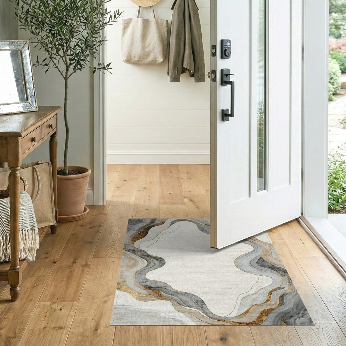 Neutral Marble Swirl Area Rug