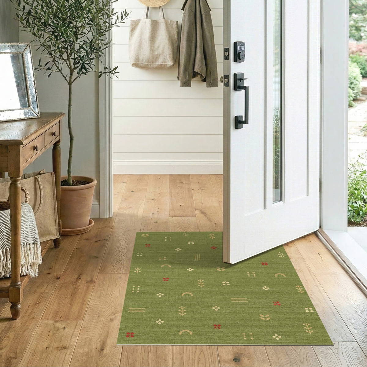 Green Boho Chic Washable Area Rug