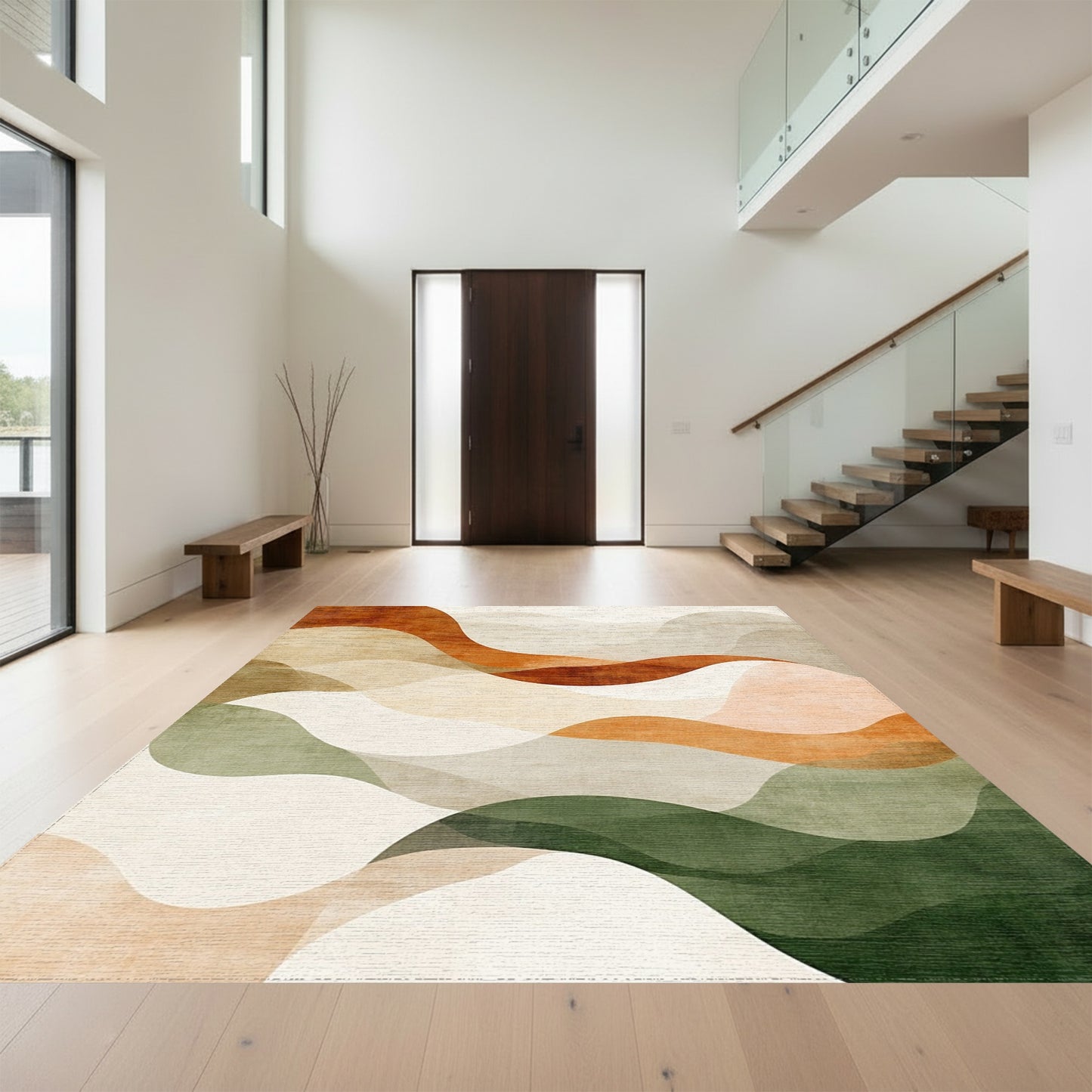 Layered Rust Sage Wave Rug